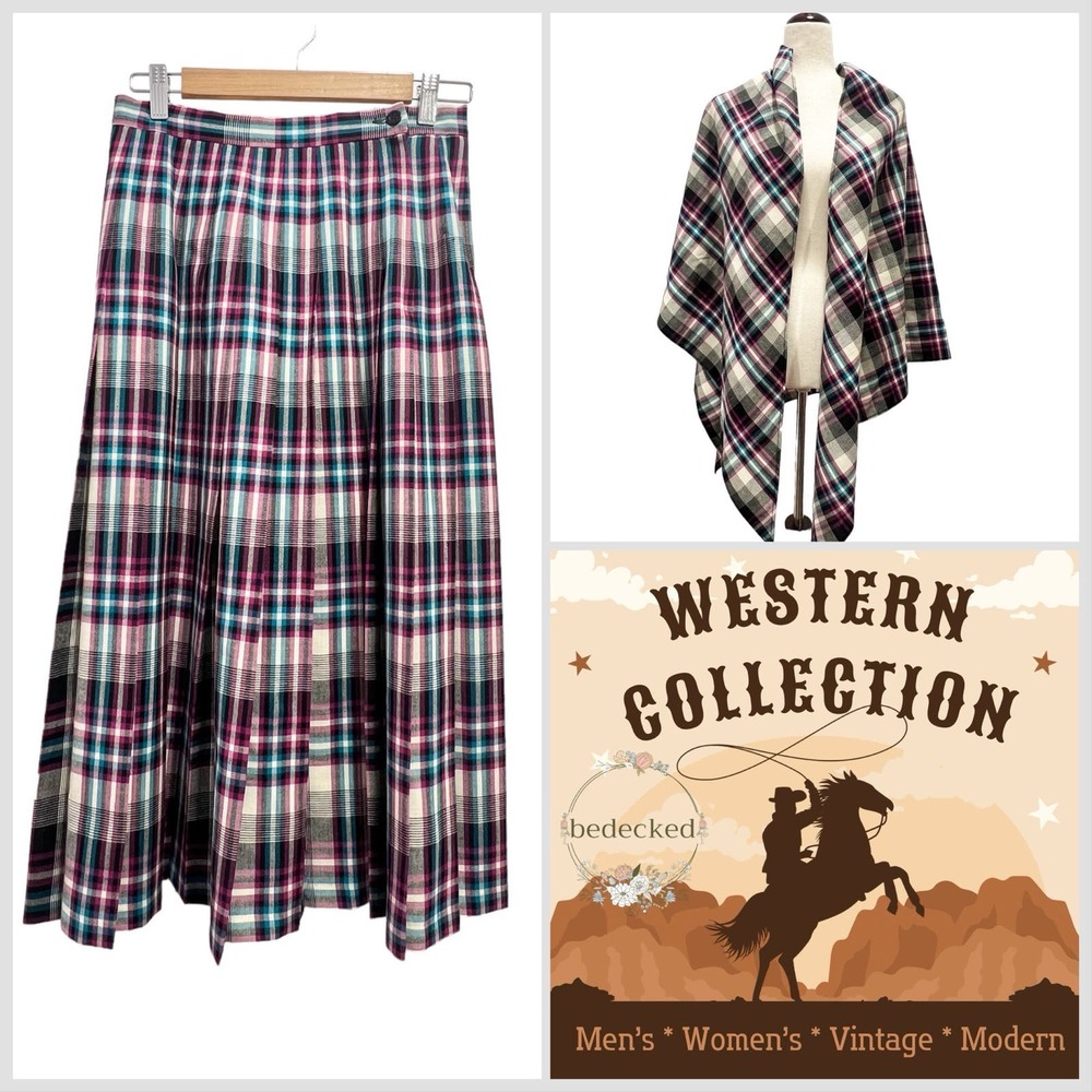 Pendleton vintage plaid wool skirt and shawl set size 8